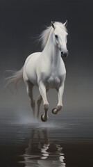 Obraz na płótnie Canvas horse running through water, dynamic, movement, beautiful oil painting created with Generative Ai