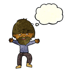 cartoon happy man with beard with thought bubble