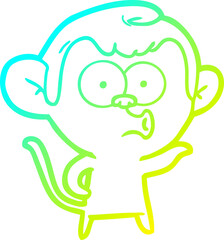 cold gradient line drawing of a cartoon hooting monkey