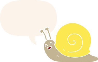 cartoon snail with speech bubble in retro style