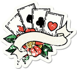 distressed sticker tattoo in traditional style of cards and banner