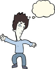 cartoon vampire man with thought bubble