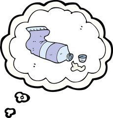 freehand drawn thought bubble cartoon squeezed tube of toothpaste
