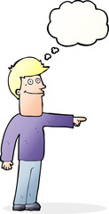 cartoon man pointing with thought bubble