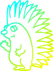 Fototapeta na wymiar cold gradient line drawing of a cartoon spiky hedgehog