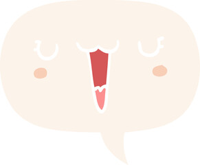 cute happy cartoon face with speech bubble in retro style