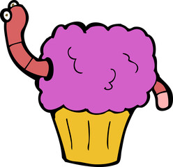 cartoon worm in cupcake