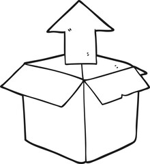 freehand drawn black and white cartoon unpacking a box