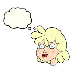 freehand drawn thought bubble cartoon female face