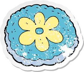 retro distressed sticker of a cartoon baked biscuit