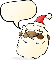 cartoon santa claus face with speech bubble