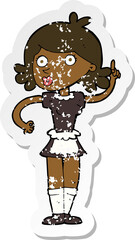 retro distressed sticker of a cartoon surprised maid