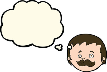 cartoon man with mustache with thought bubble