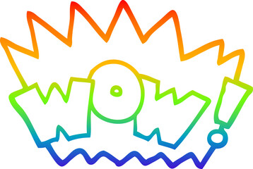 rainbow gradient line drawing of a cartoon word wow