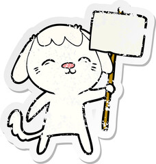 distressed sticker of a happy cartoon dog