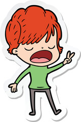 sticker of a cartoon woman talking