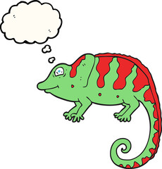 freehand drawn thought bubble cartoon chameleon