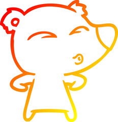 warm gradient line drawing of a cartoon whistling bear