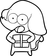 cute cartoon elephant with christmas present