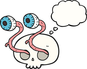 gross freehand drawn thought bubble cartoon skull with eyeballs