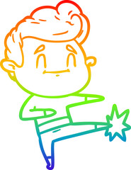 rainbow gradient line drawing of a happy cartoon man