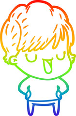 rainbow gradient line drawing of a cartoon woman talking