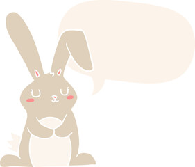 cartoon rabbit with speech bubble in retro style