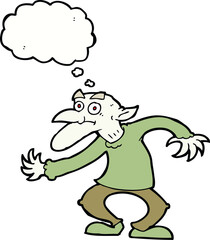 cartoon goblin with thought bubble