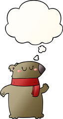 cartoon bear with scarf with thought bubble in smooth gradient style