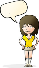 cartoon woman with hands on hips with speech bubble