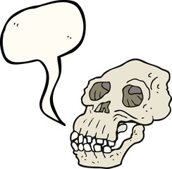 freehand drawn speech bubble cartoon ancient skull