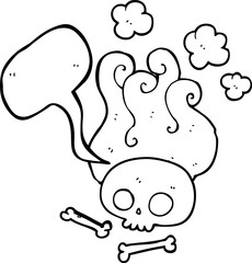 freehand drawn speech bubble cartoon skull and bones