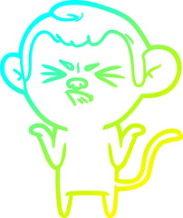 cold gradient line drawing of a cartoon annoyed monkey