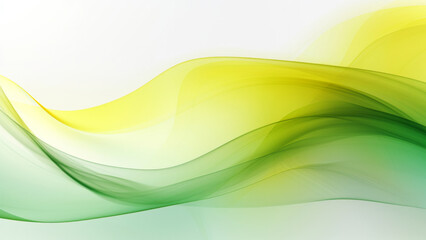 Abstract delicate green and yellow waves design with smooth curves and soft shadows on clean modern background. Fluid gradient motion of dynamic lines on minimal backdrop