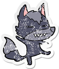 distressed sticker of a angry wolf cartoon