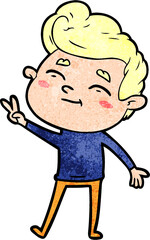 happy cartoon man giving a peace sign