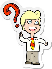 sticker of a cartoon school boy asking question