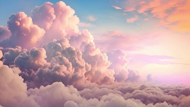 magical pink pastel clouds moving in the wind. Sunset colorful landscape. Abstract pink clouds close-up video footage Fantasy sunrise sunlight design