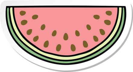 sticker of a quirky hand drawn cartoon watermelon