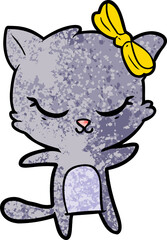 cute cartoon cat with bow
