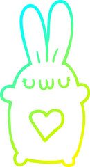 cold gradient line drawing of a cute cartoon rabbit with love heart