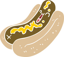 cartoon doodle hotdog with mustard