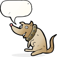 cartoon happy dog in big collar with speech bubble