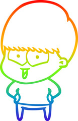 rainbow gradient line drawing of a cartoon happy boy