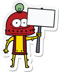 sticker of a happy carton robot with light bulb