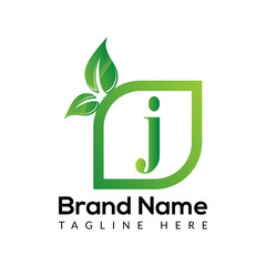 Eco Logo On Letter J Template. Eco On J Letter, Initial Eco, Leaf, Nature, Green Sign Concept	