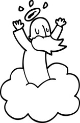 line drawing cartoon god on cloud