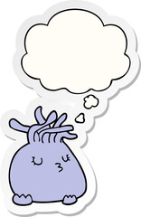 cartoon sea anemone with thought bubble as a printed sticker