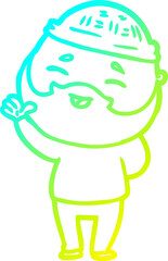 cold gradient line drawing of a cartoon happy bearded man