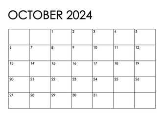 October 2024 month calendar. Simple black and white design